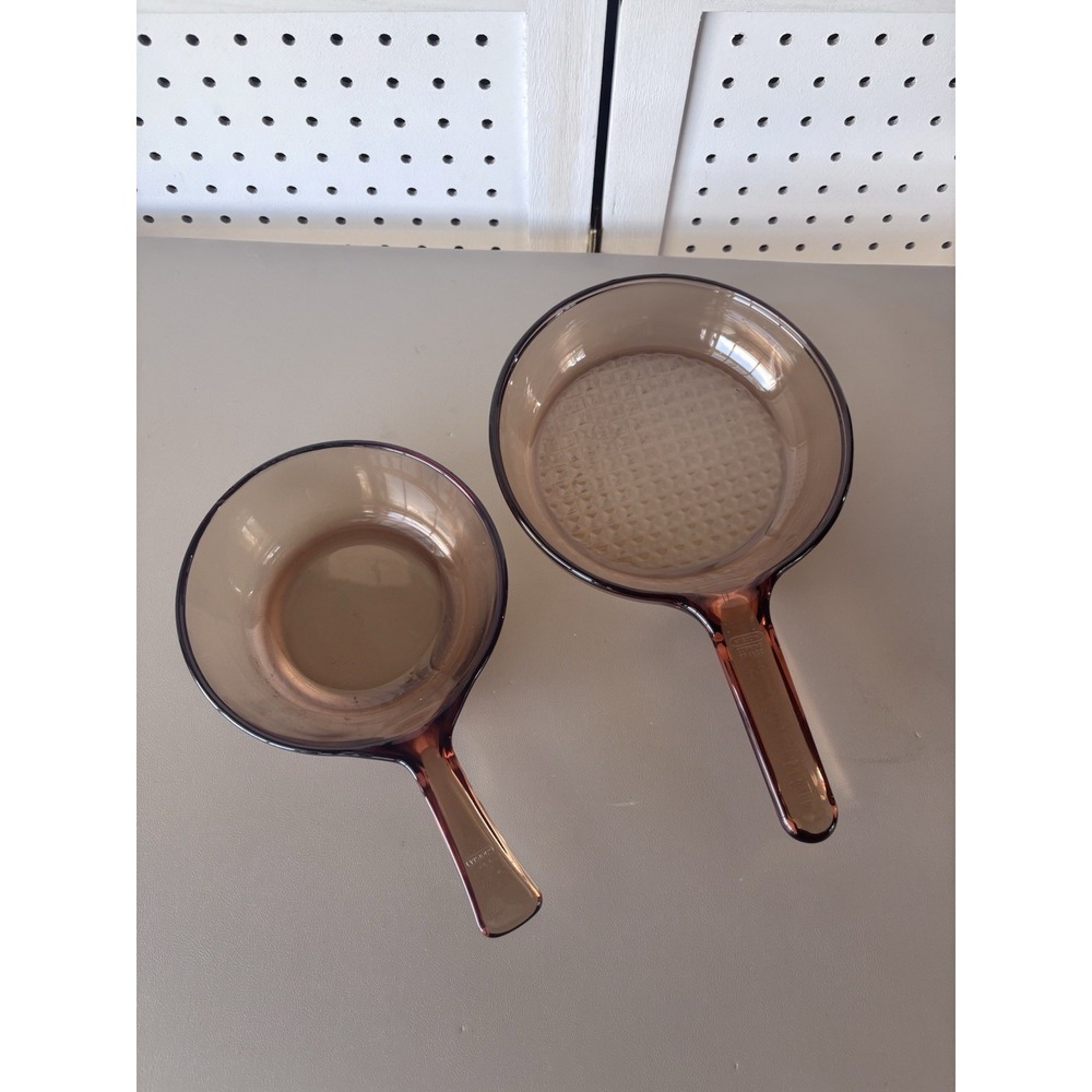 LOT/2 Vision Corning Ware Amber Glass Frying Pans 5.75" & 7" France USA